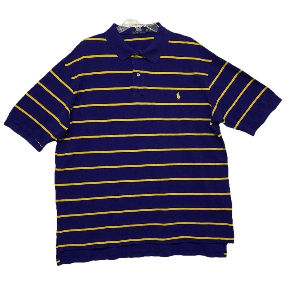 Polo Ralph Lauren Men’s XLT Tall Purple Gold Striped Cotton Pique Polo Shirt